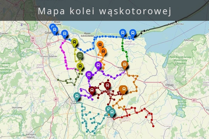 Mapa kolei wąskotorowej na Żuławach